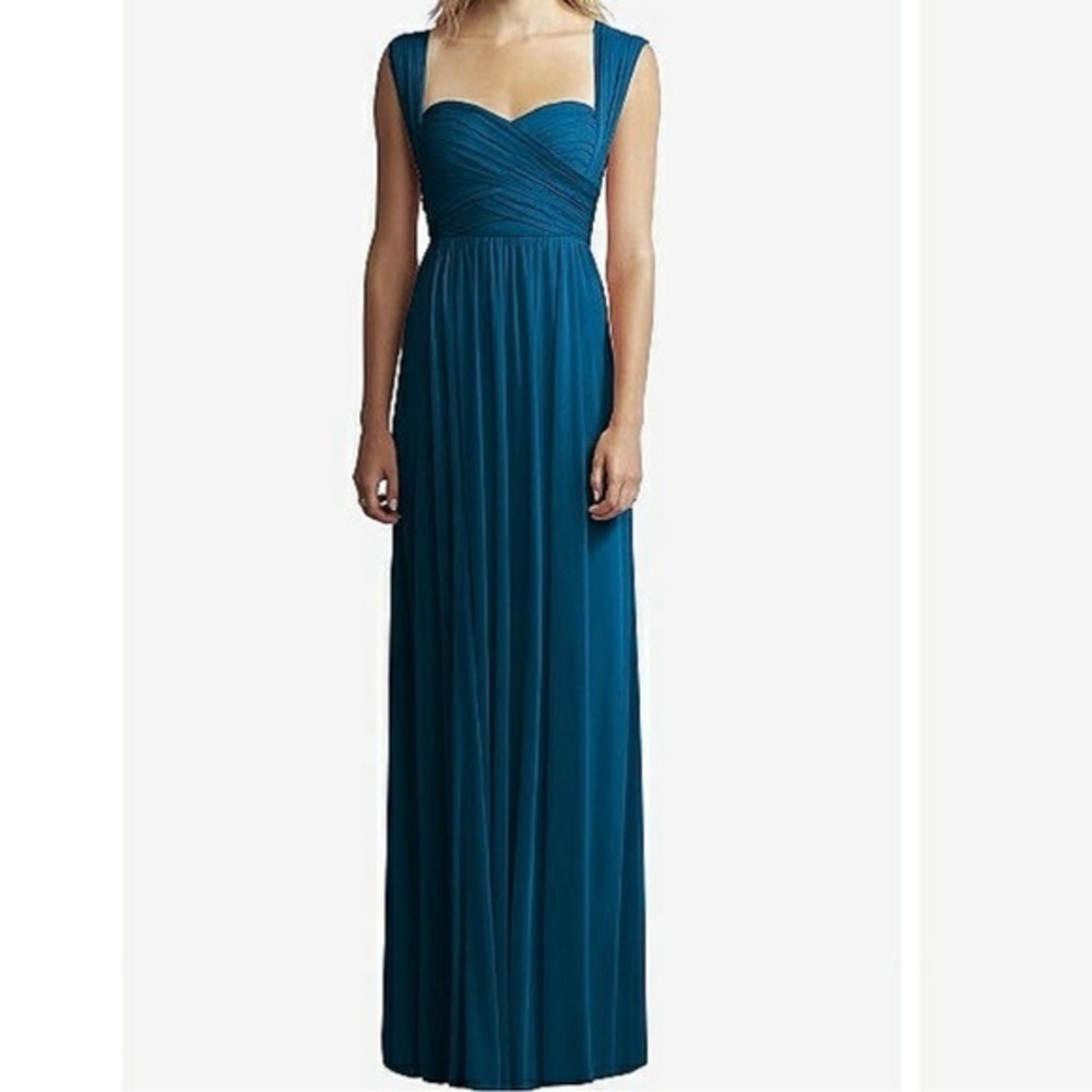 Jenny Yoo Chiffon Knit Bridesmaid Dress in Ocean‎ Blue Size 12 NWT